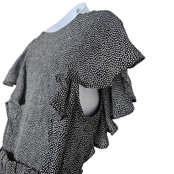 ALC Deep V-Neck Silk Polka Dot Viera Mini Dress Ruffled Flutter Sleeve Women's 2 - Picture 15 of 16